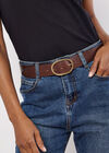 Thin Leather Gold Buckle Belt, Brown, large