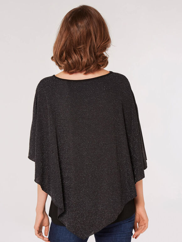 Asymmetric Sparkle Cape Top, Black, large