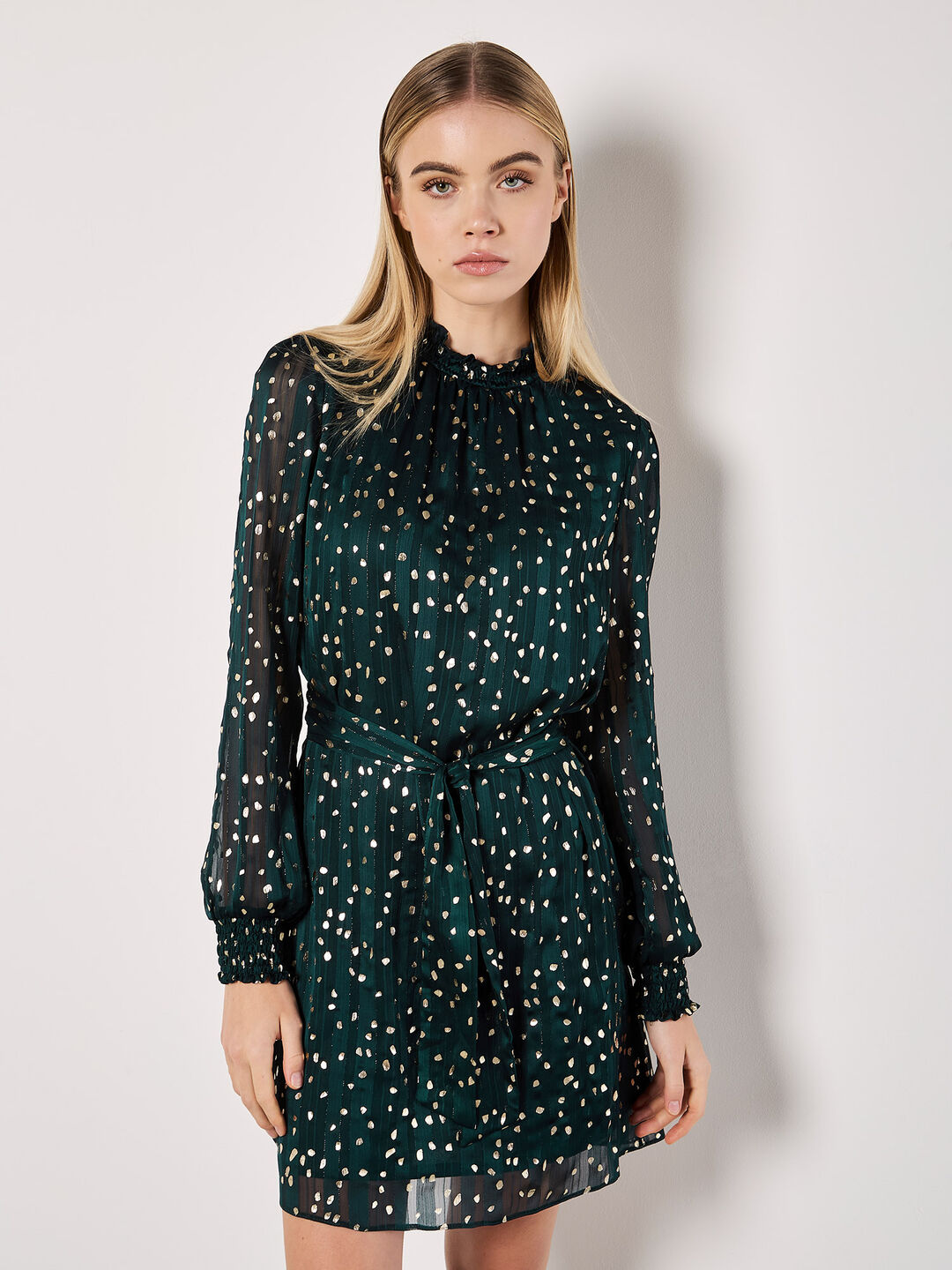 Self Stripe Gold Foil Mini Dress