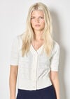 Stripe Pointelle Knit Cardigan, White, large