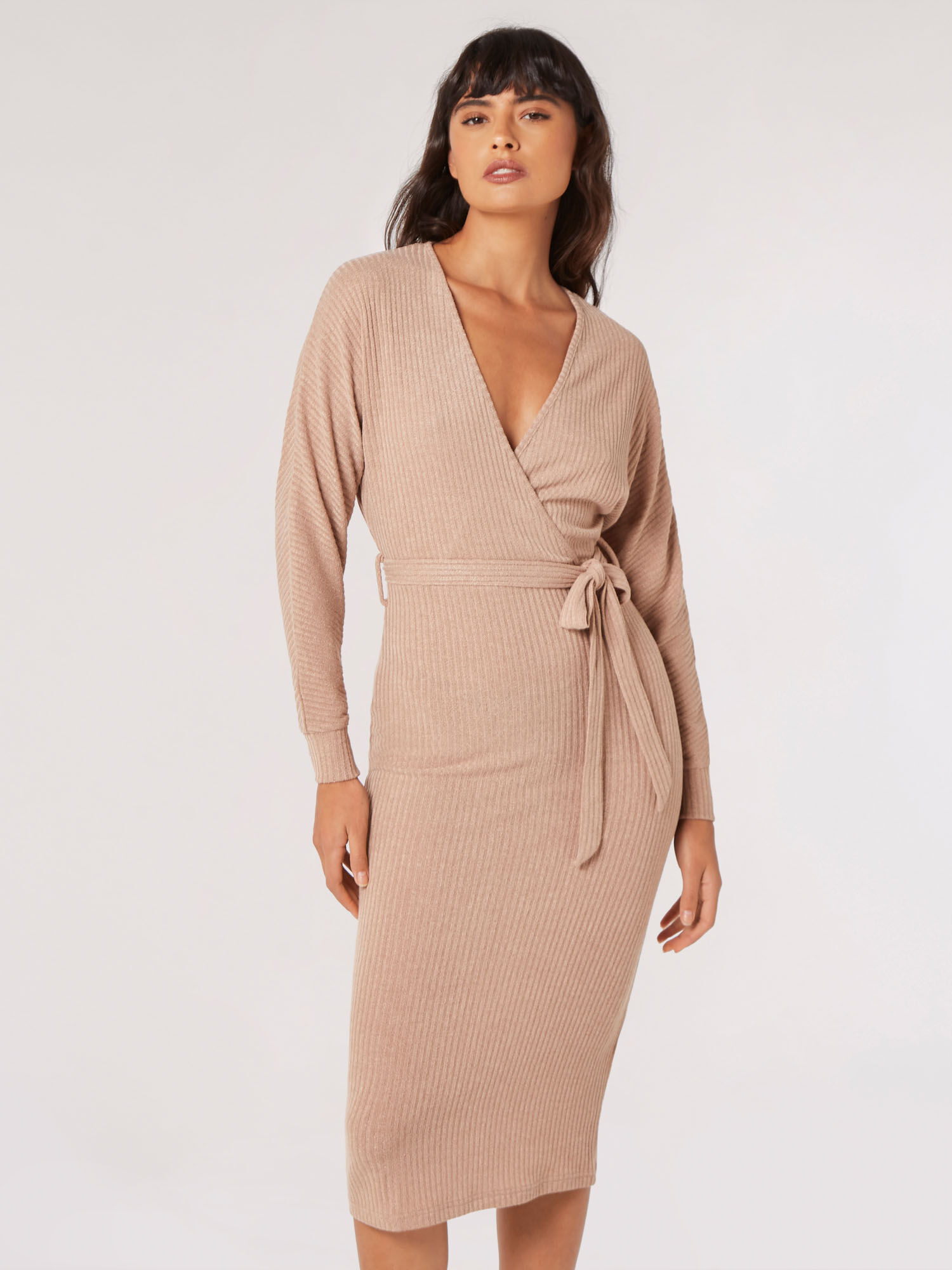 Rib knit wrap dress hotsell