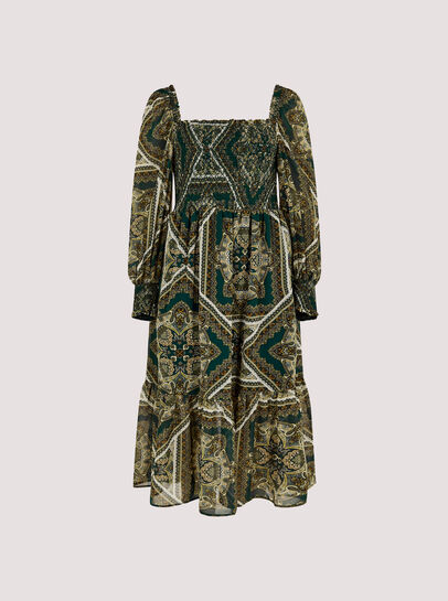 Scarf Print Milkmaid Midi Dress