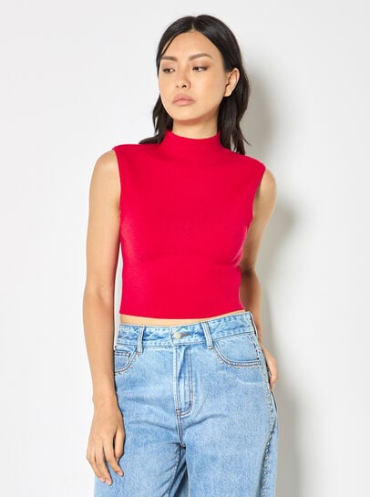 High Neck Knitted Crop Top
