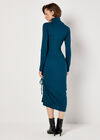Ruched Knit Midi Dress, Teal, large