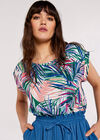 Tropical Palm Print Woven T-Shirt, Pink, large