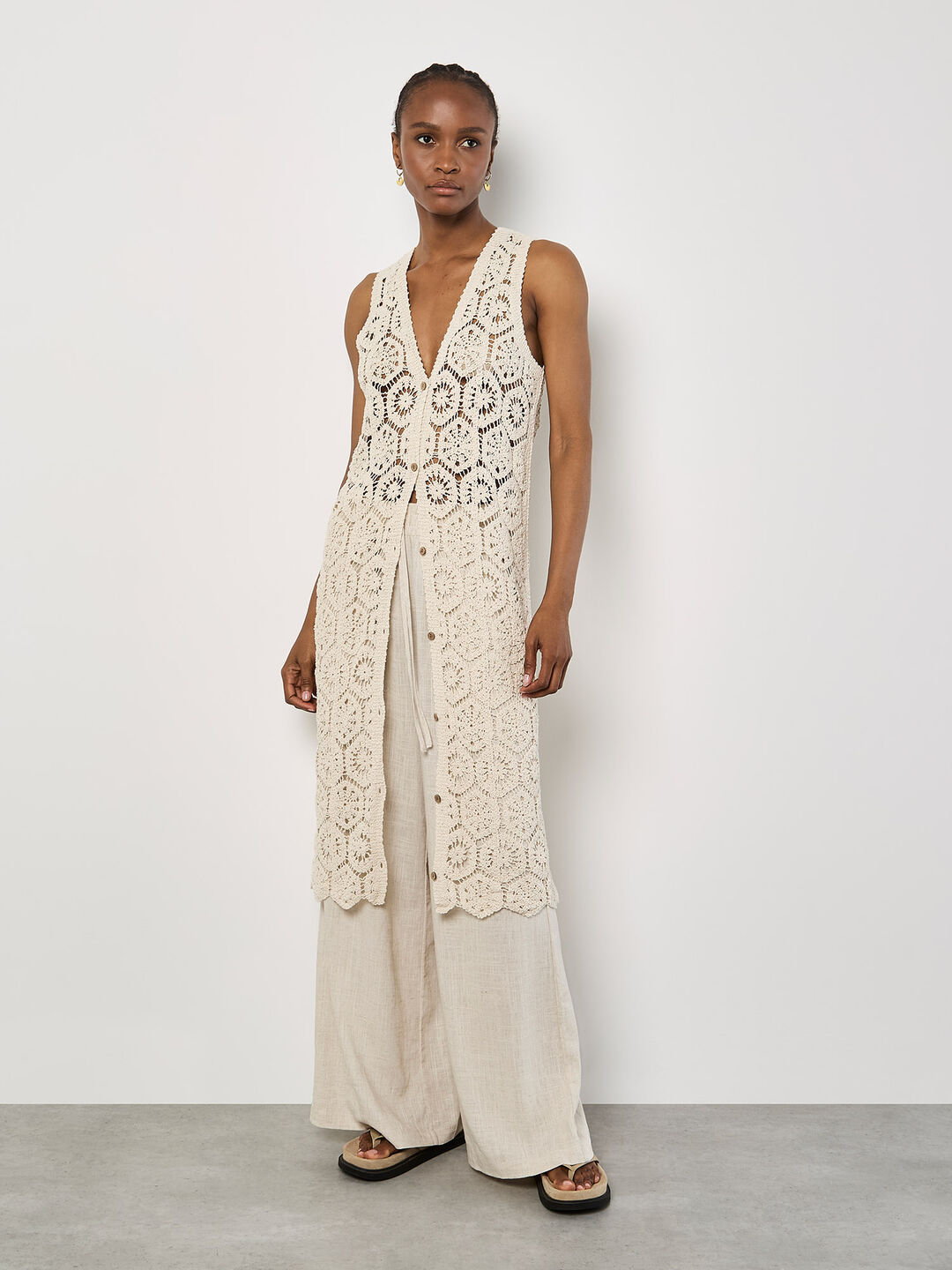 Crochet Longline Sleeveless Cardigan