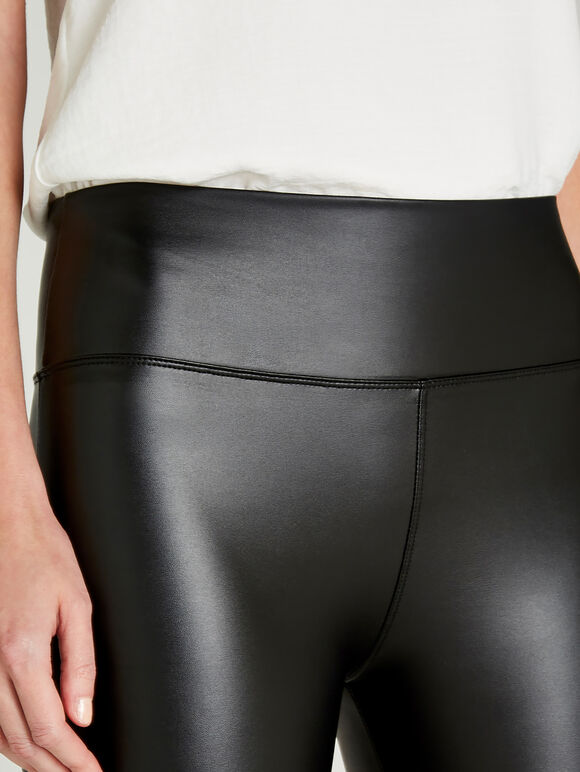 Black Wet Look Leggings, Black, large