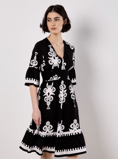 Floral Baroque Smocked Mini Dress