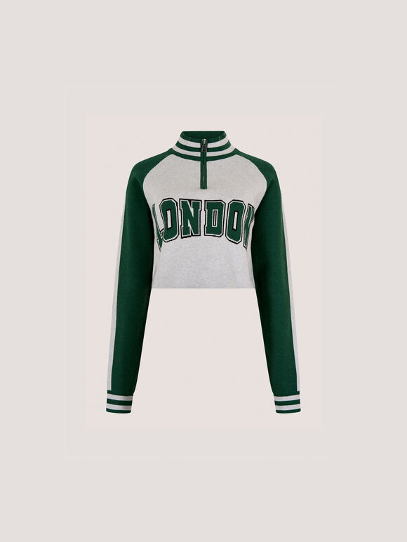 Cropped London Zip Jumper, Green, large