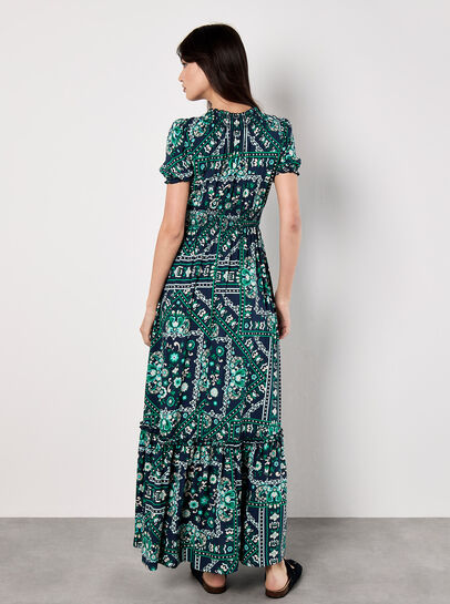 Scarf Print Smocked Maxi Dress