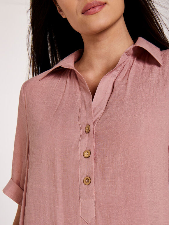 Slub Shimmer Turn Up Top, Pink, large