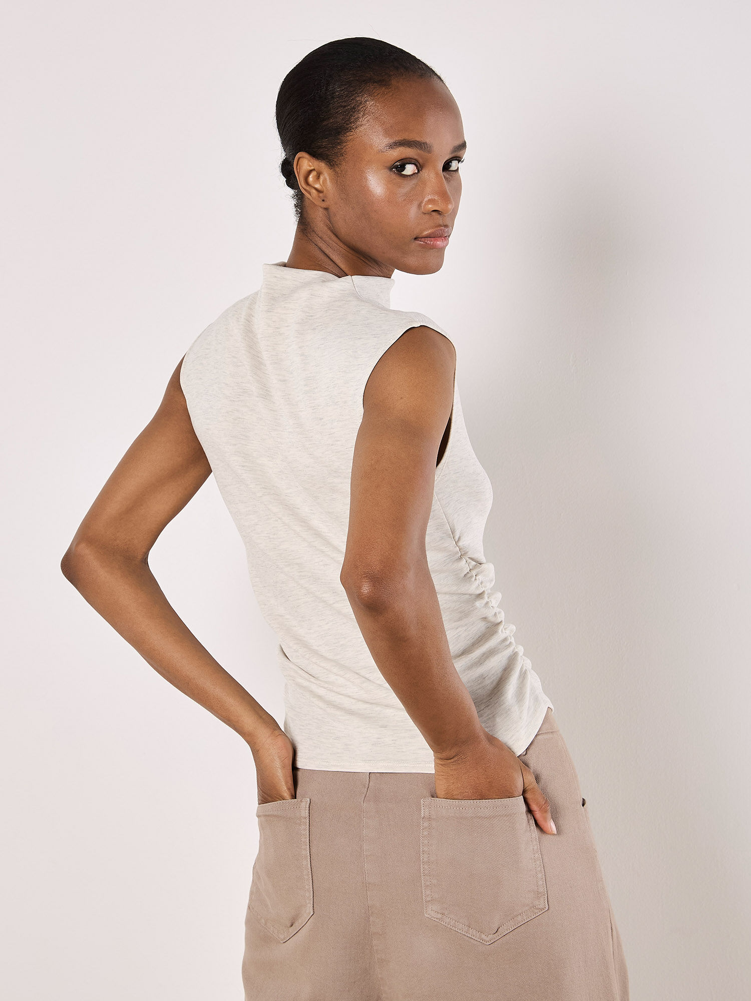 High Neck Side Ruched Top | Apricot Clothing