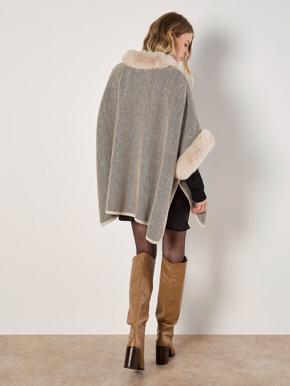 Heritage Texture Faux Fur Lined Cape, Stone, large