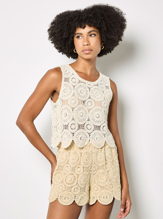 Crochet Circles Cotton Crop Top, Stone, large