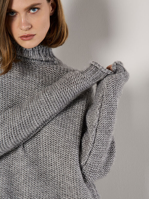 Oversized Chunky Knit Jumper, Grey, large