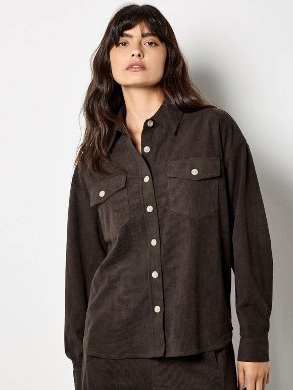 Oversized Cord Shirt, Brown, large