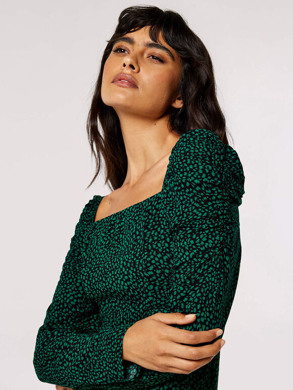 Ruched Milkmaid Midi Dress, Green, large