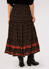 Batik Floral Border Midi Skirt , Black, large