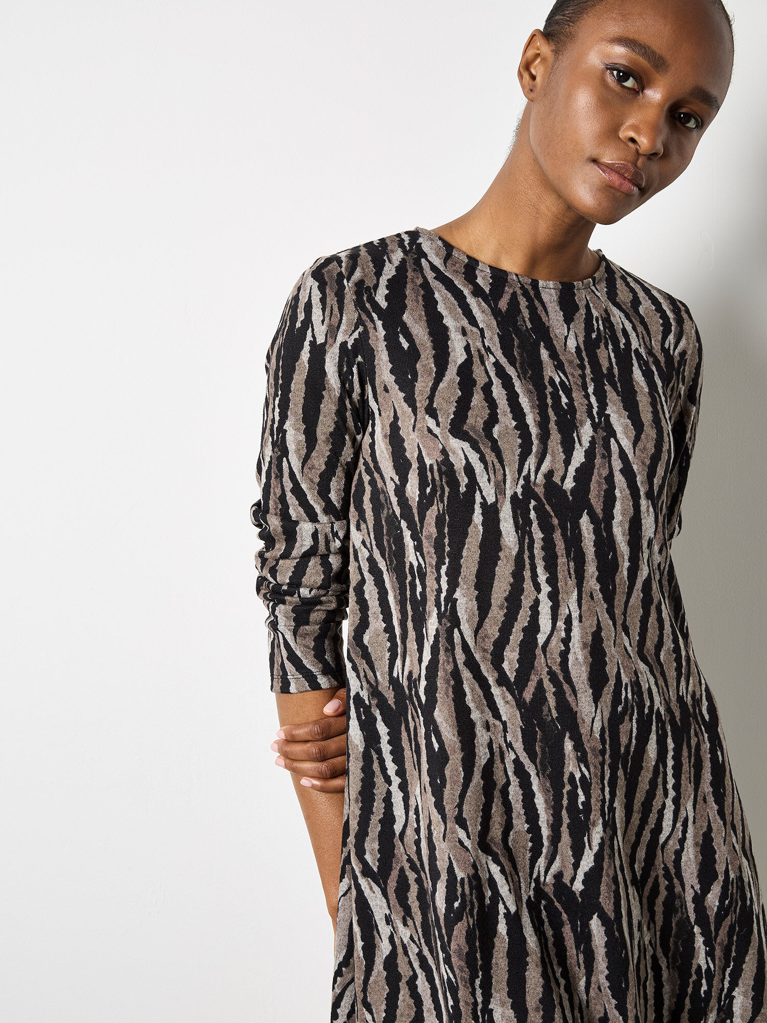 Zebra Knit Swing Mini Dress | Apricot Clothing