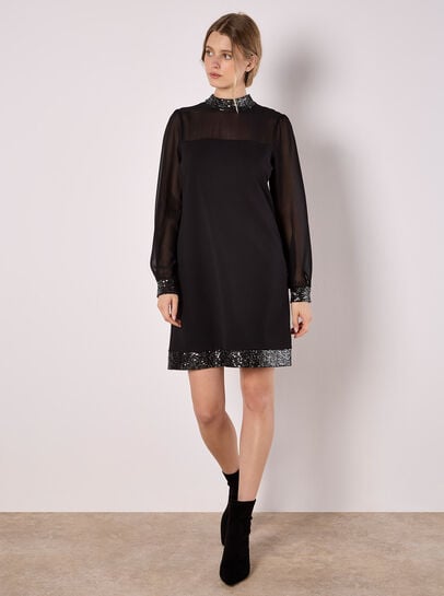 Sequin Trim Shift Mini Dress