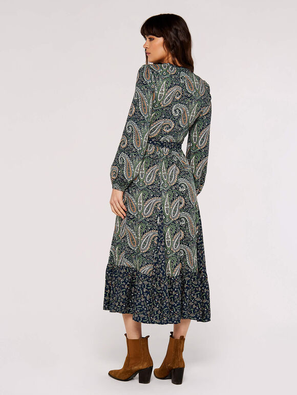 Paisley Mix-Match Midi Dress, Green, large
