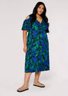 Curve Tropical Palm Midi Dress, Blue, large