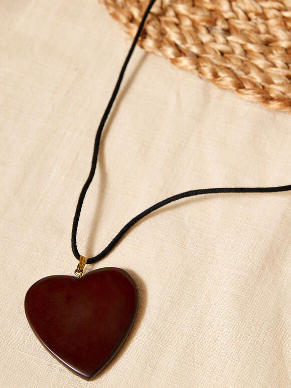 Halskette mit Herzanhänger aus Kunstharz, braun, groß
