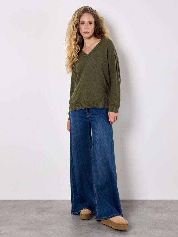 Lightweight Cotton Jumper, Khaki, large