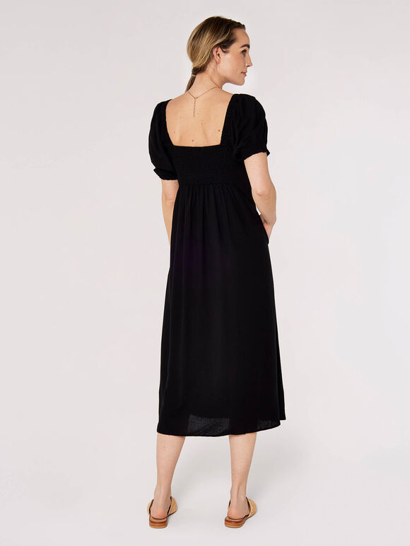 Tie Detail Milkmaid Midaxi Dress, Black, large