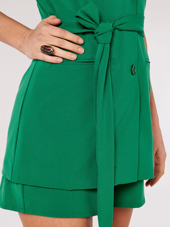 Sleeveless Tie Waist Blazer, Green, large