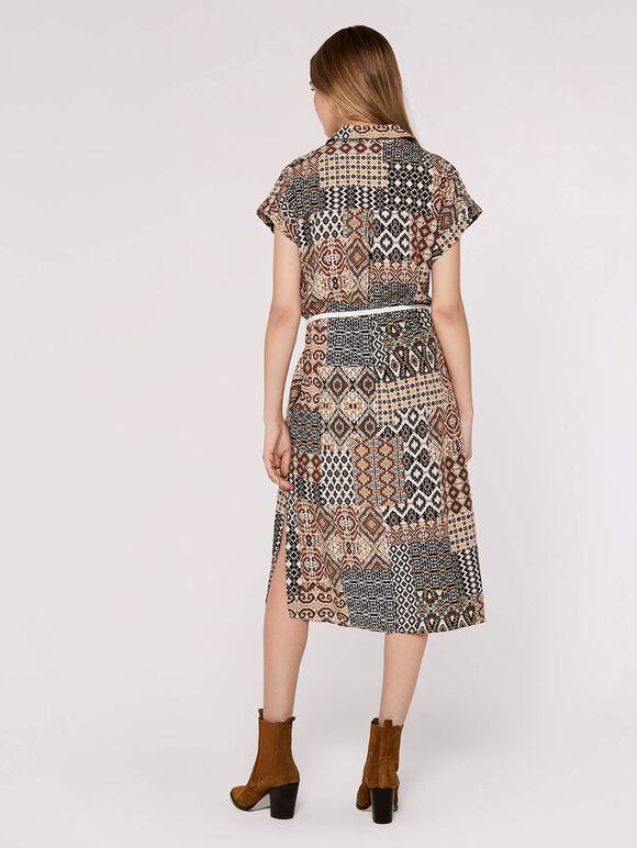 Ikat Patchwork Midi Dress, Rust, large