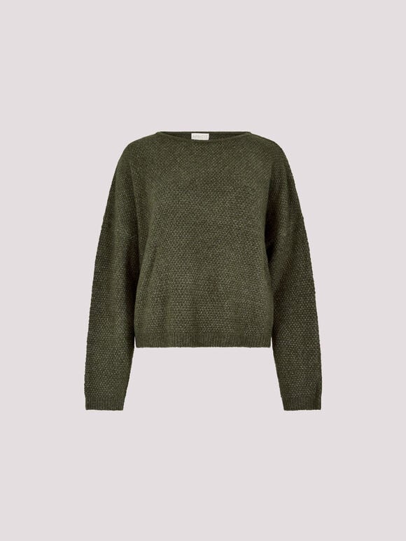 Waffle Knit Batwing Jumper, Green, large