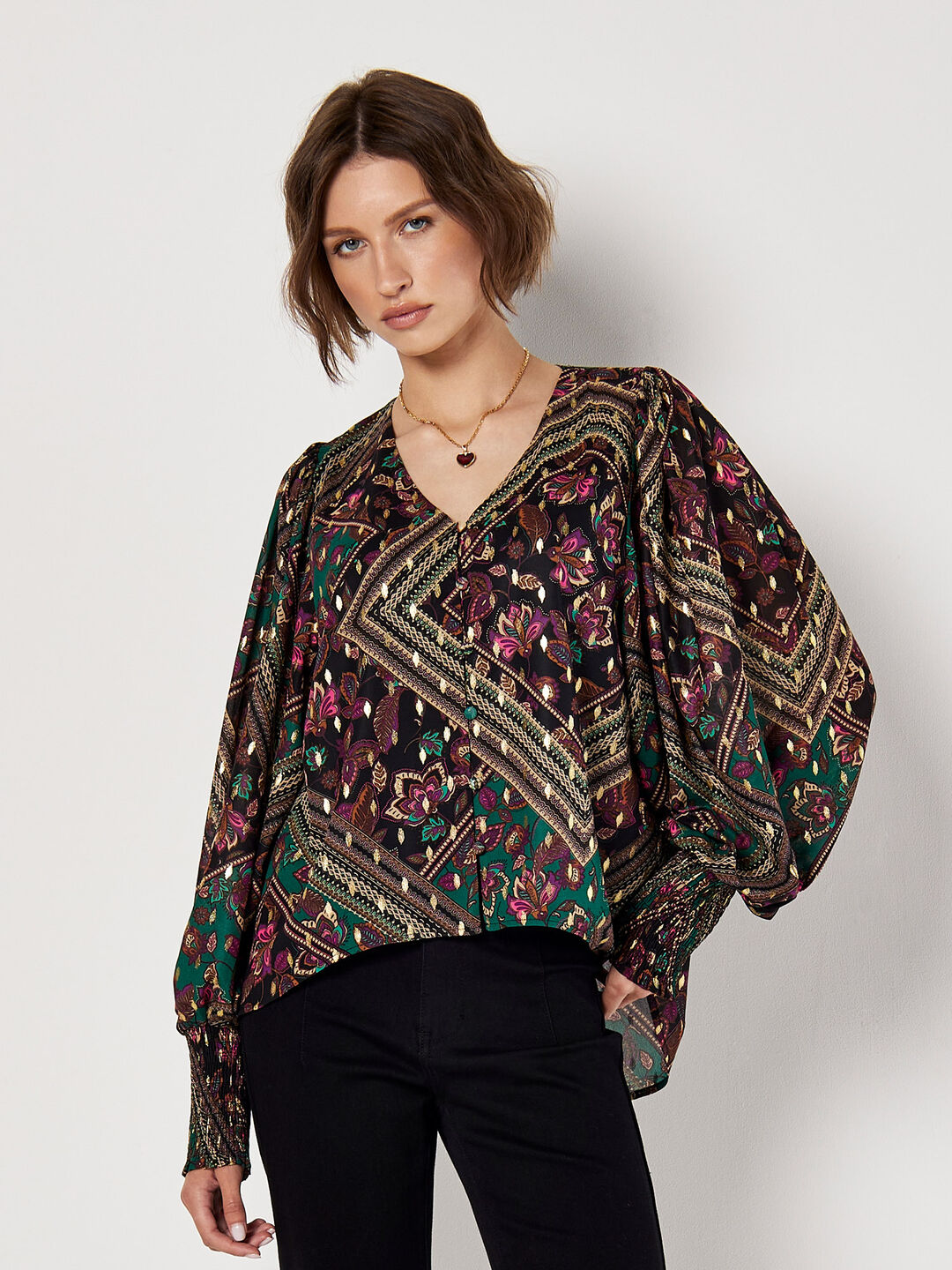 Gold Foil Floral Blouse
