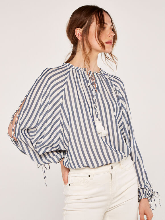 Stripe Tie Top, Blue, large