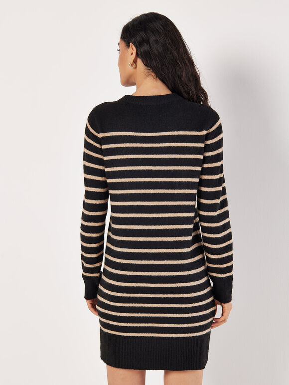 Striped Knitted Dress, Black, large