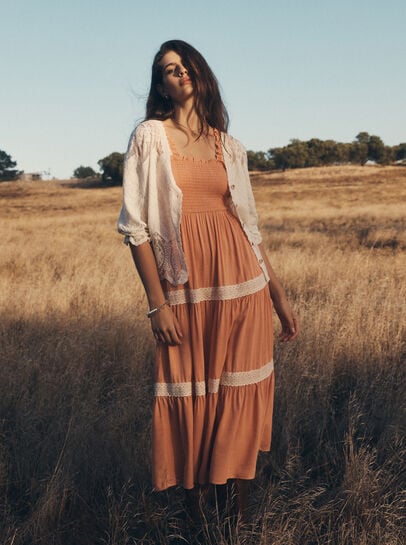 Crochet Lace Tiered Midi Dress
