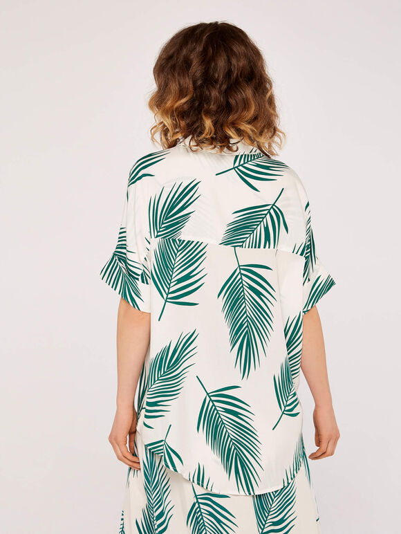 Palm Print Cropped Shirt, White, large
