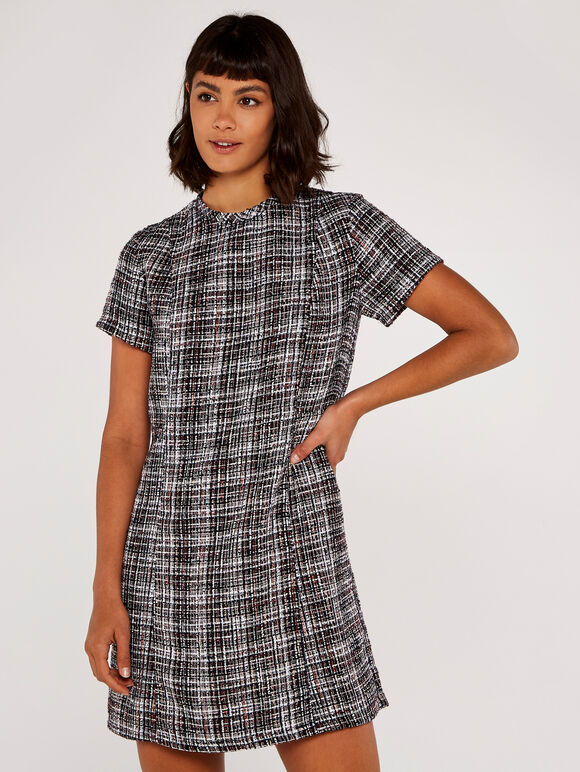 Tweed Shift Dress, Burgundy, large