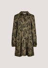 Leaf Print Shirt Mini Dress, Khaki, large