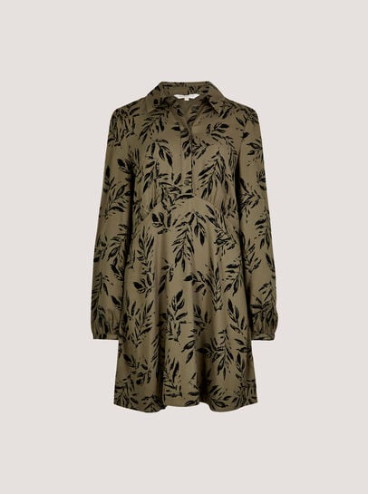 Leaf Print Shirt Mini Dress