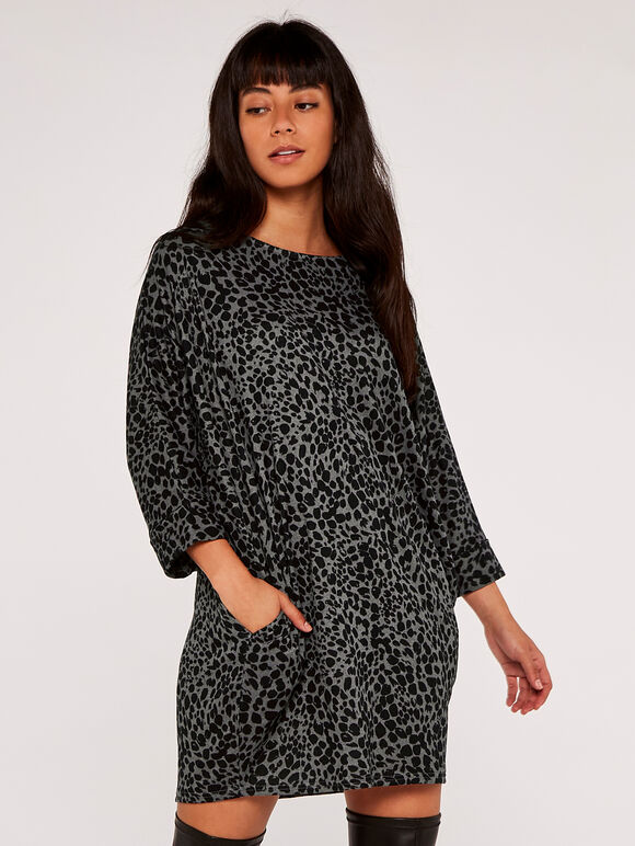 Dot Cocoon Dress, Dark Grey - Charcoal, large