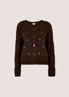 Pointelle Diamond Floral Cotton-Blend Cardigan, Brown, large