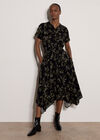 Leaf Print Shirt Midi Dress, Khaki, large