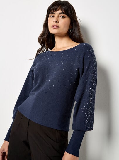 Diamante Ribbed Batwing Jumper