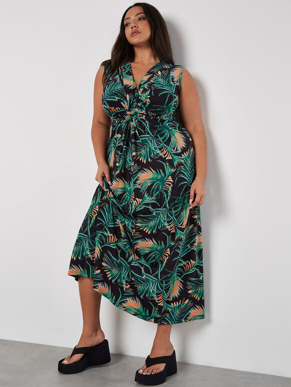 Curve Palm Leaf Maxi Dress
, Black, large