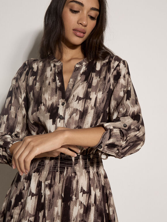 Abstract Print Utility Mini Dress, Black, large
