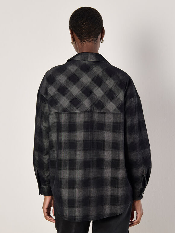 Oversized Check Corduroy Shirt, Grey, large