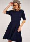 Ribbed Skater Dress, Navy, large