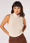 Roll Neck Knitted TankTop, Brown, large