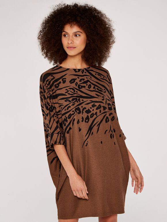 Leopard & Zebra Cocoon Dress, Rust, large